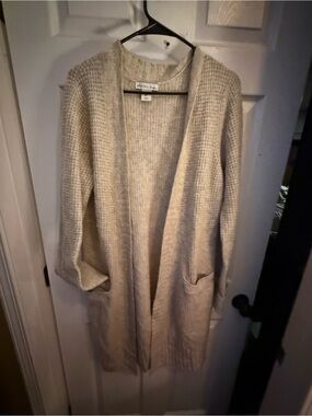 London Kaye Cozy Open-Front Knit Cardigan Sweater - Cream- Large